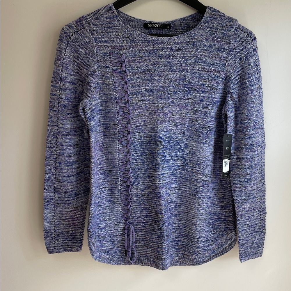 NWT NIC+ZOE Space Dyed Lace up Detail Long Sleeve Knit Sweater SP